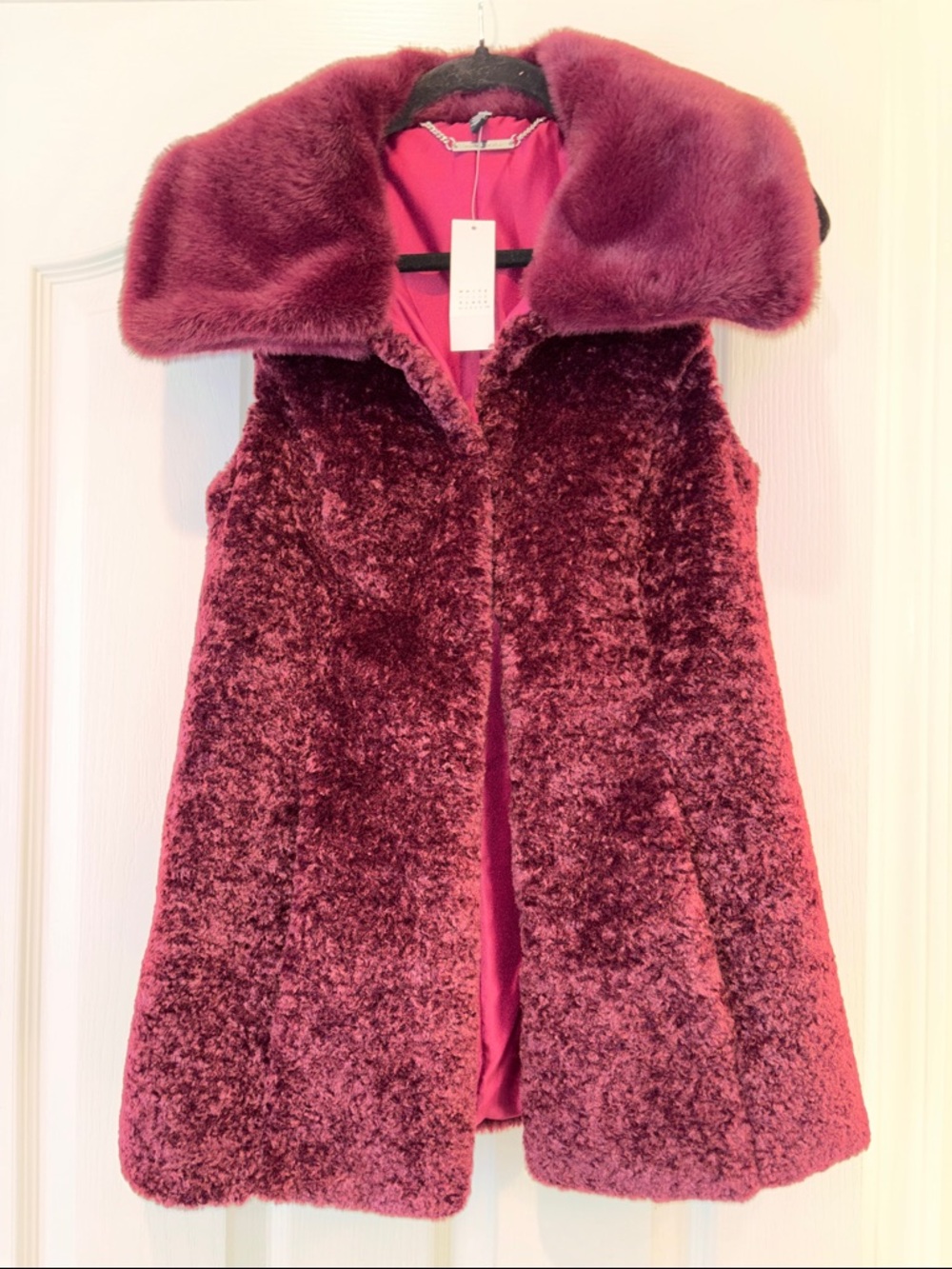 White House Black Market Magenta Faux Fur-Trim Jacket